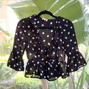 Re Named Polkadot ruffled wrap top w/ bell sleeve